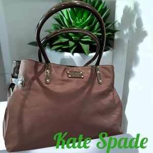 KATE SPADE New York Brown Nylon & Patent Leather Double Handle Shoulder Bag EUC